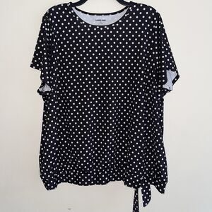 Lands End Polka Dots Knit Top Size 2X Womans White Short Sleeves Tie Knot